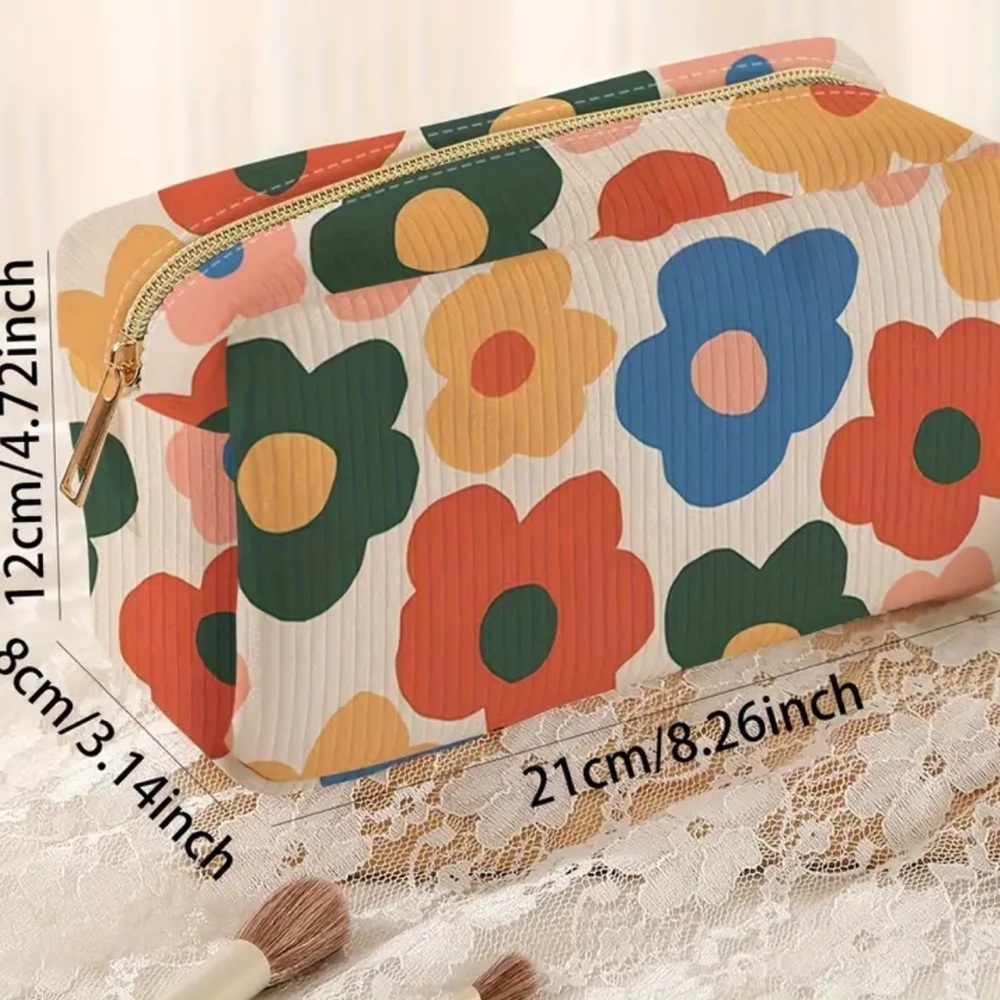 NEW| Colorful Flower Pattern Zipper Versatile Cosmetic Bag Travel Toiletry Pouch - Picture 5 of 5